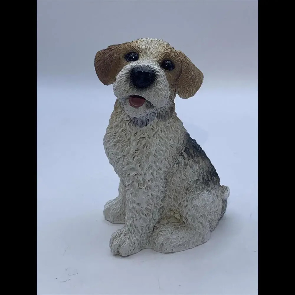 Vintage Resin Wire Haired Terrier Sitting Puppy Dog Figurine Statue 4” VGC